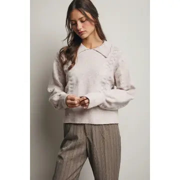 Collared Pointelle Knit Sweater