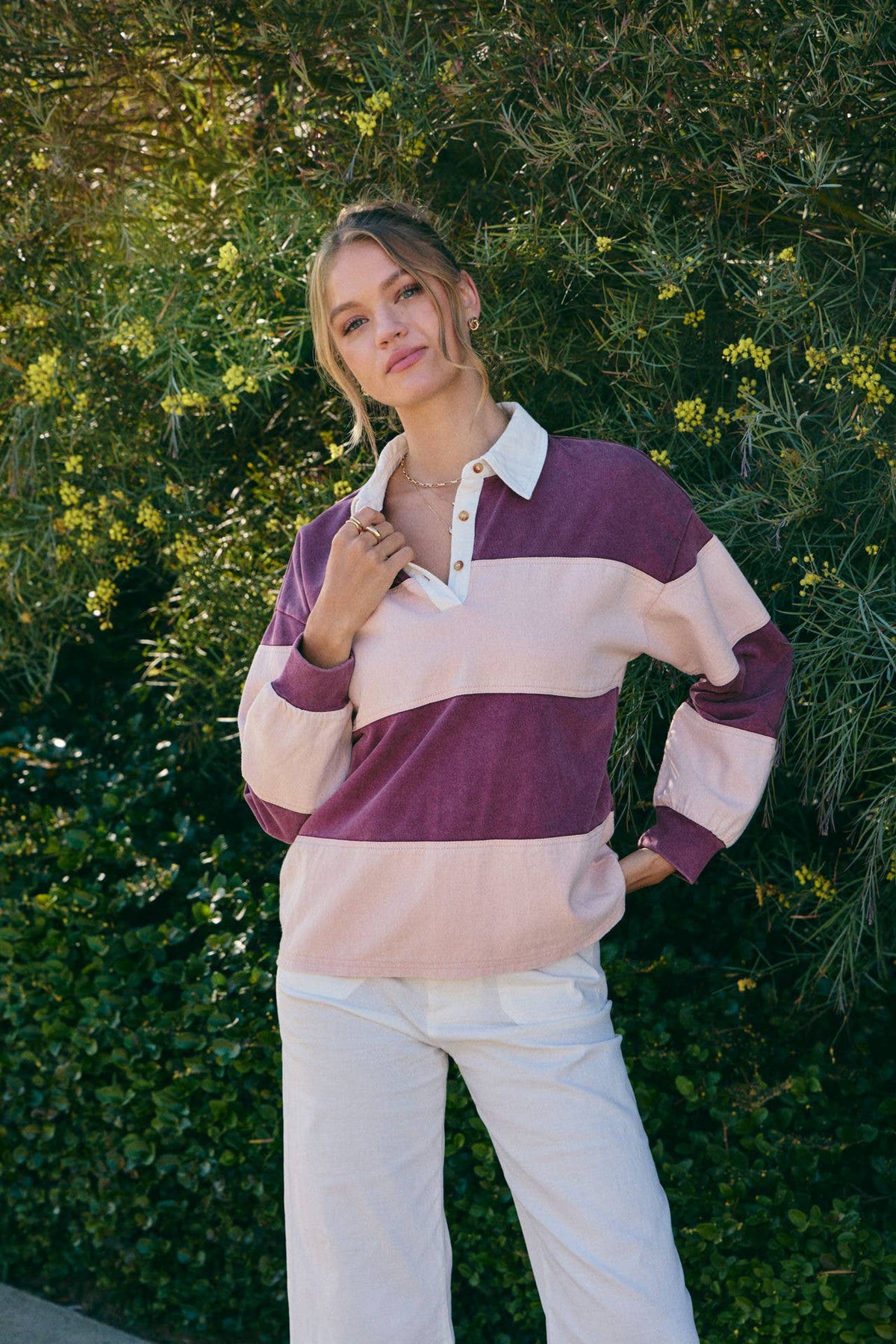 HERITAGE WEEKEND MINERAL-WASHED TWILL TERRY MIXED RUGBY TOP