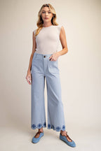 Colette Scallop-Hem Wide-Leg Pants