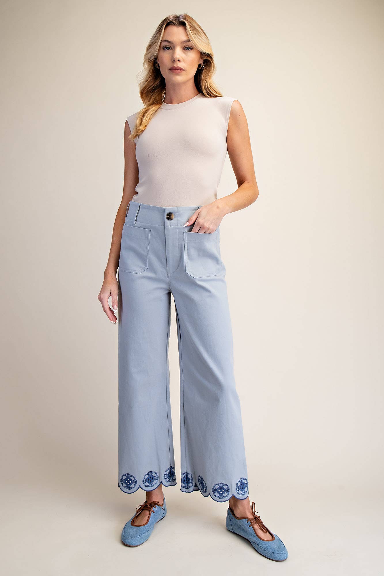 Colette Scallop-Hem Wide-Leg Pants