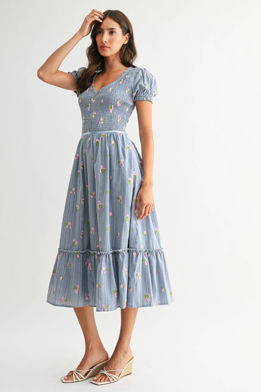 Smocked Floral Midi Dress