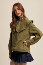 Ruffled Collar Denim Jacket