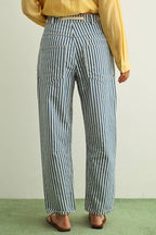 STRIPE PRINTED BARREL PANTS WITH COTTON TAPE BELT