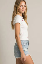 RIBBED T SHIRT WITH EMBROIDERY