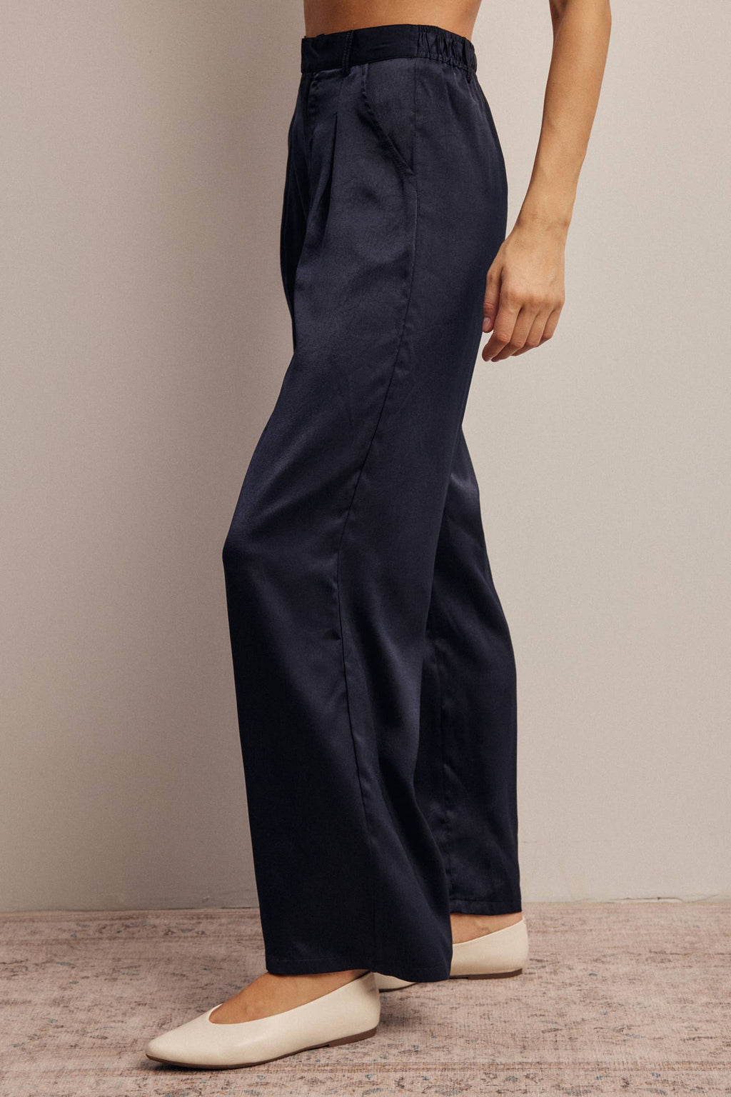 Satin Wide Leg Pleated Pants
