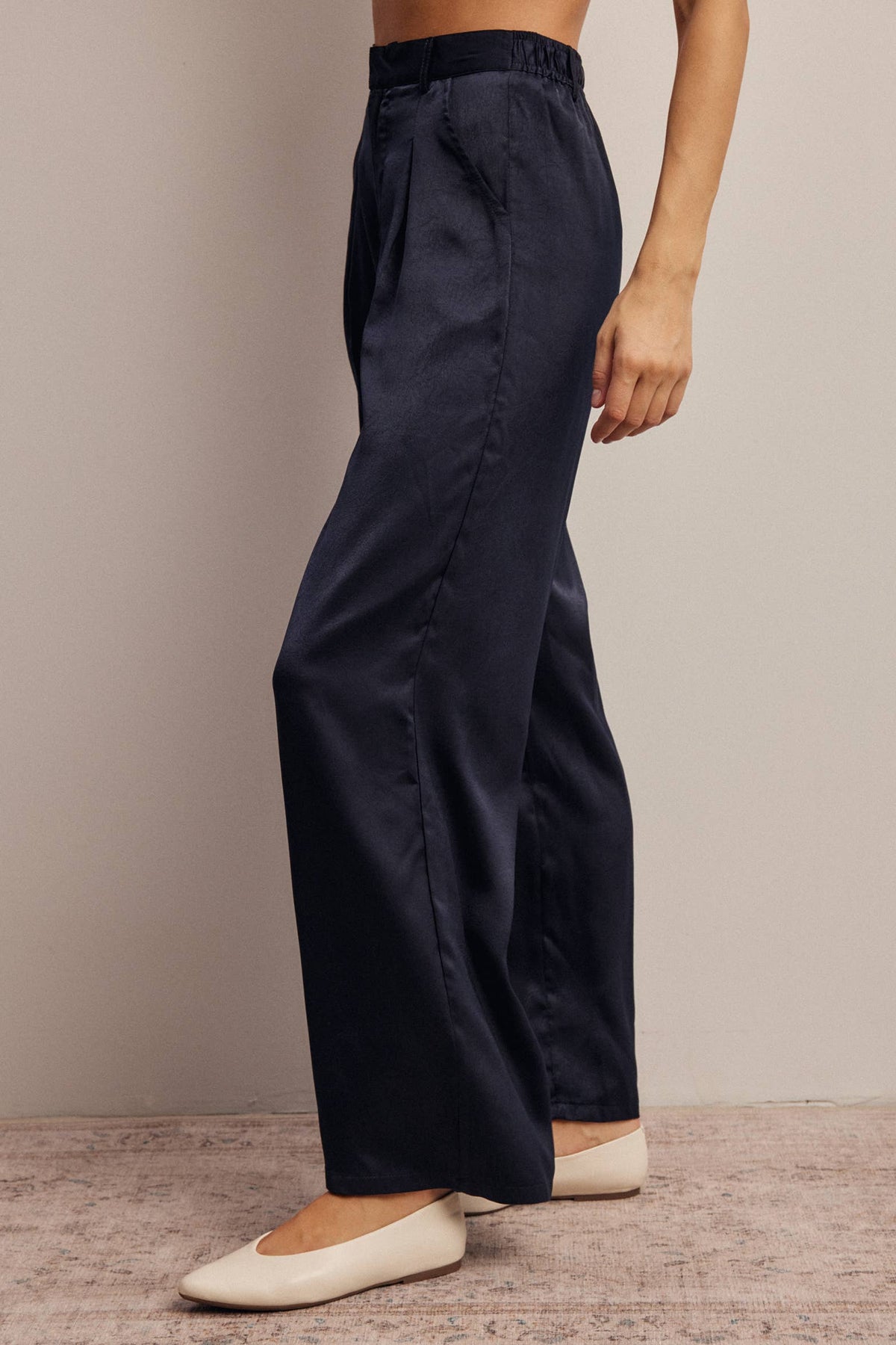 Satin Wide Leg Pleated Pants
