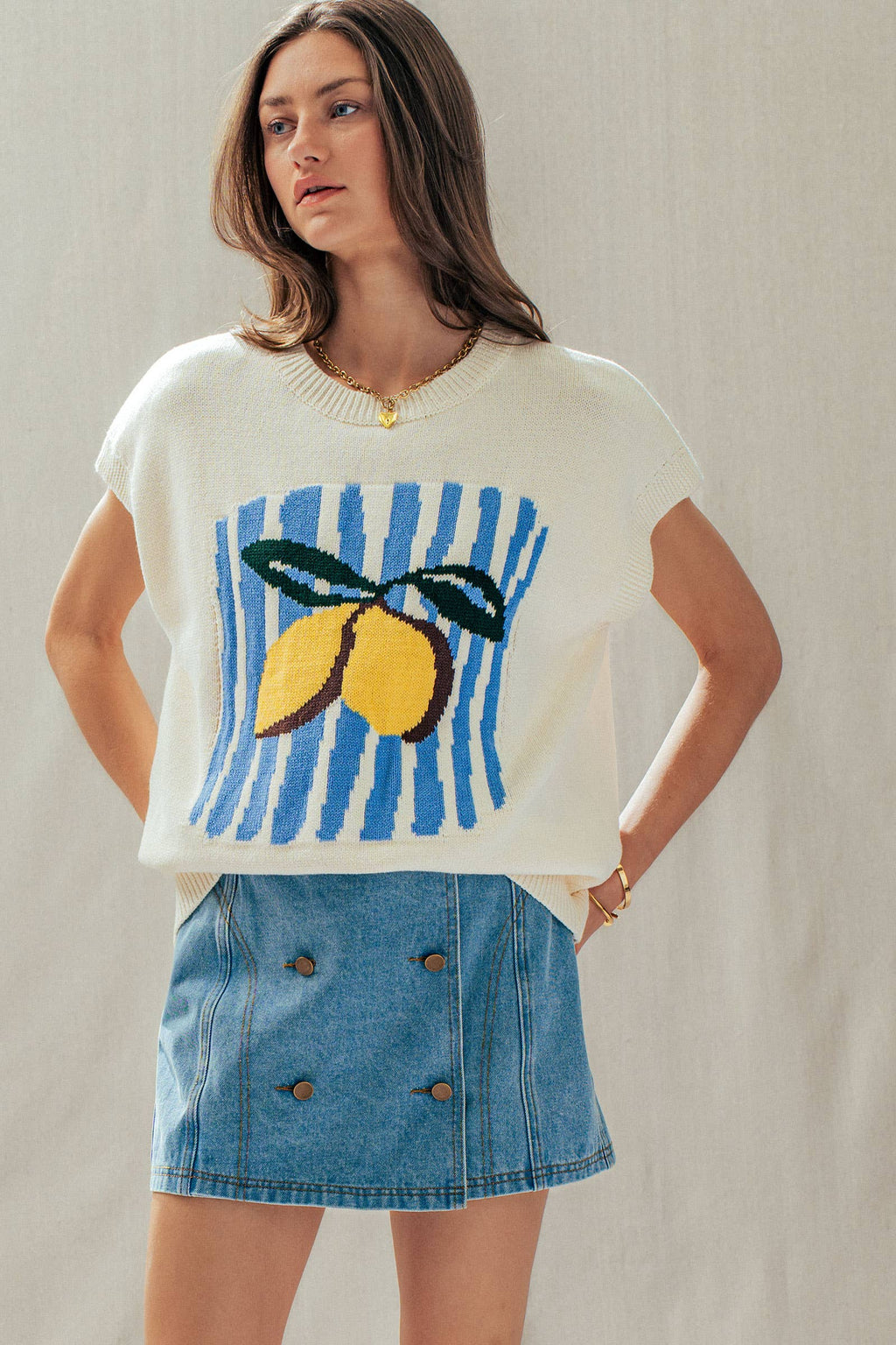 Lemon Graphic Knit Vest Citrus Print