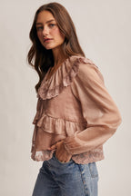 Lace Collar Ruffle Blouse