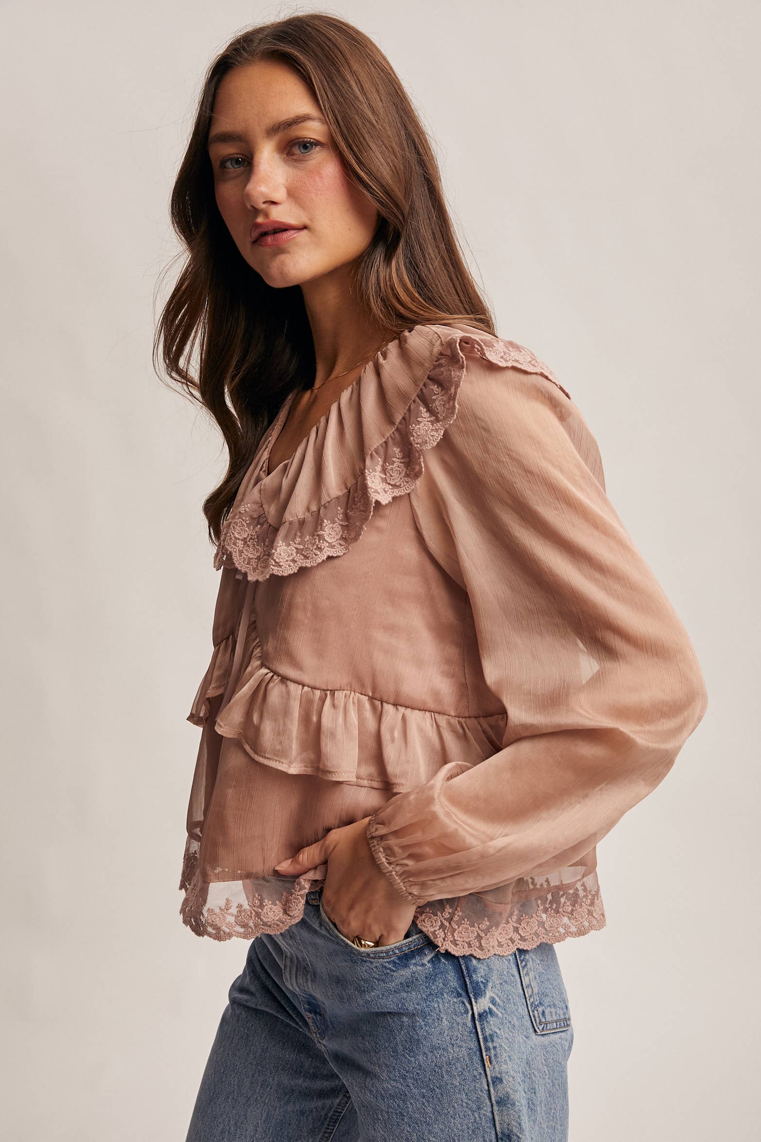 Lace Collar Ruffle Blouse