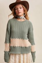 Colorblock Cable Knit Sweater