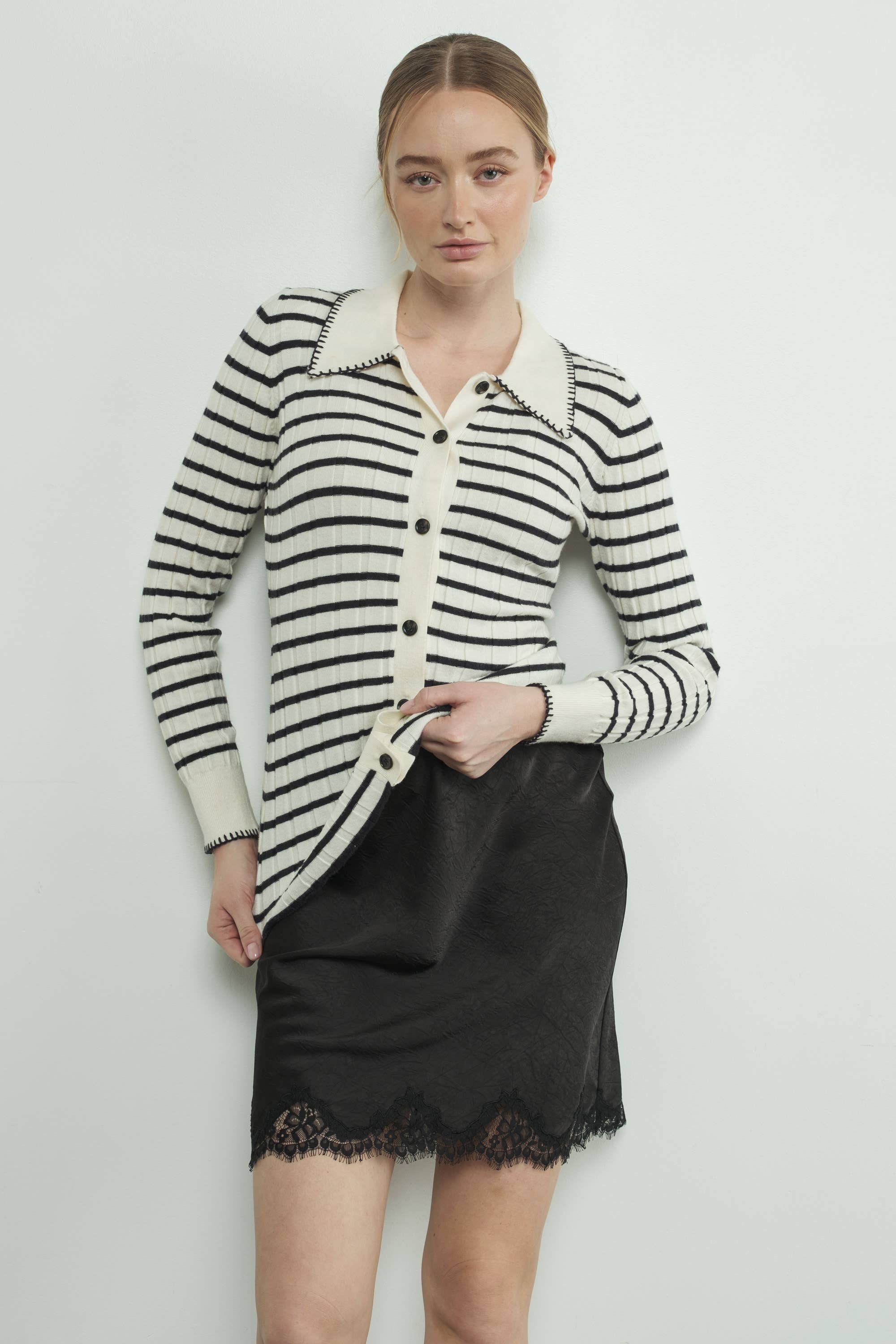 Stripe Collar Cardigan
