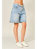 Straight Bermuda Denim Shorts W/Drawstring