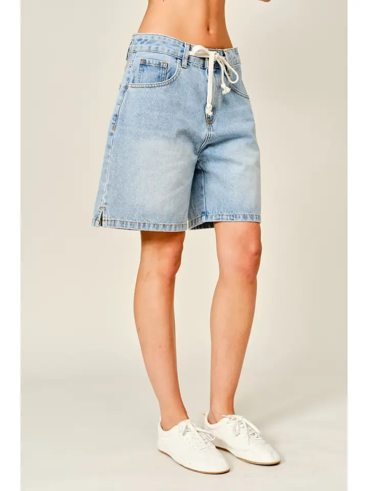 Straight Bermuda Denim Shorts W/Drawstring