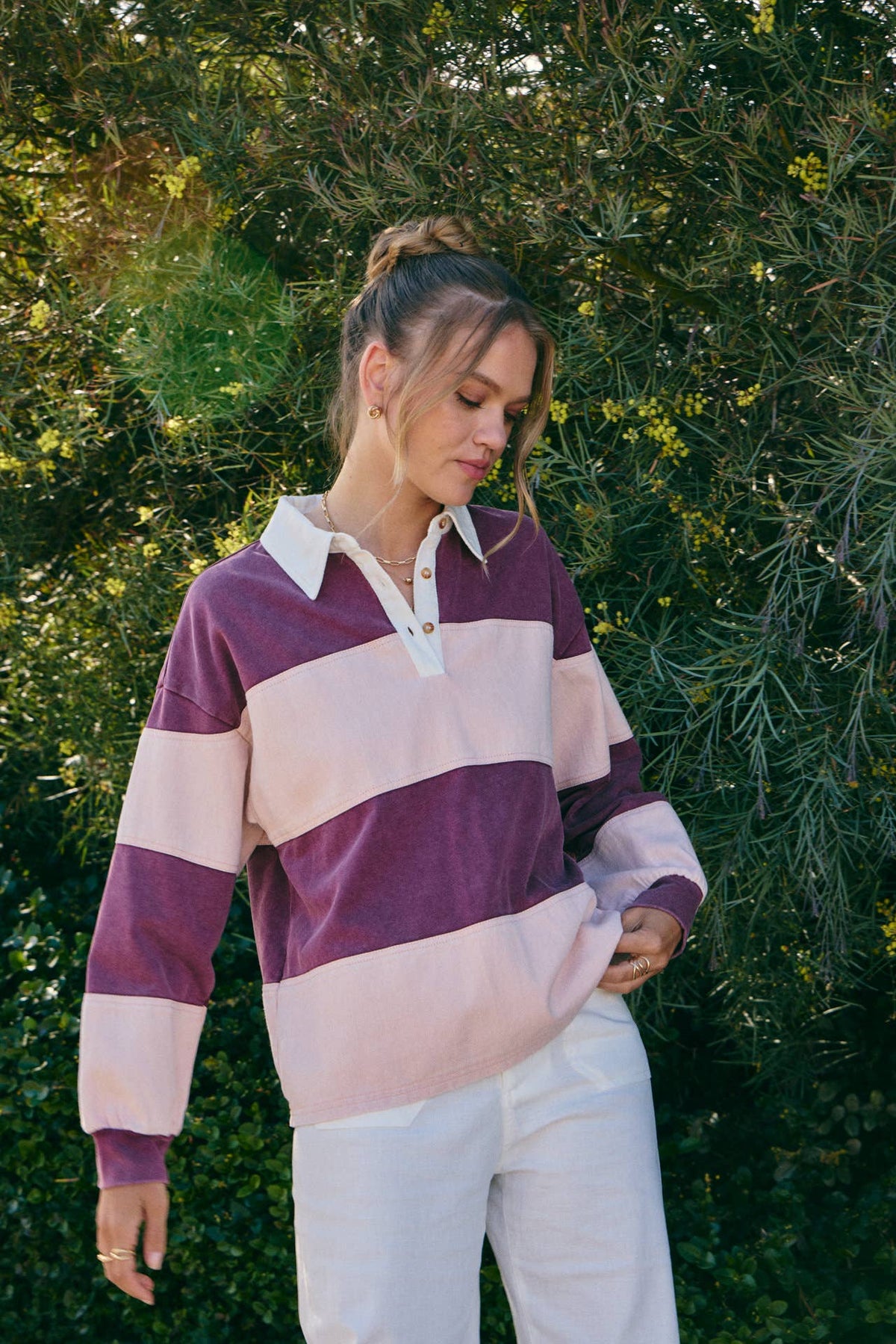 HERITAGE WEEKEND MINERAL-WASHED TWILL TERRY MIXED RUGBY TOP