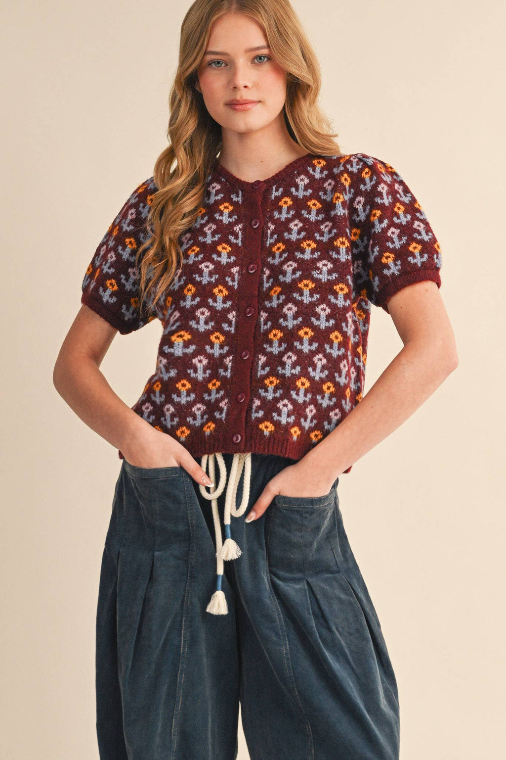 Floral Short Sleeve Cardigan