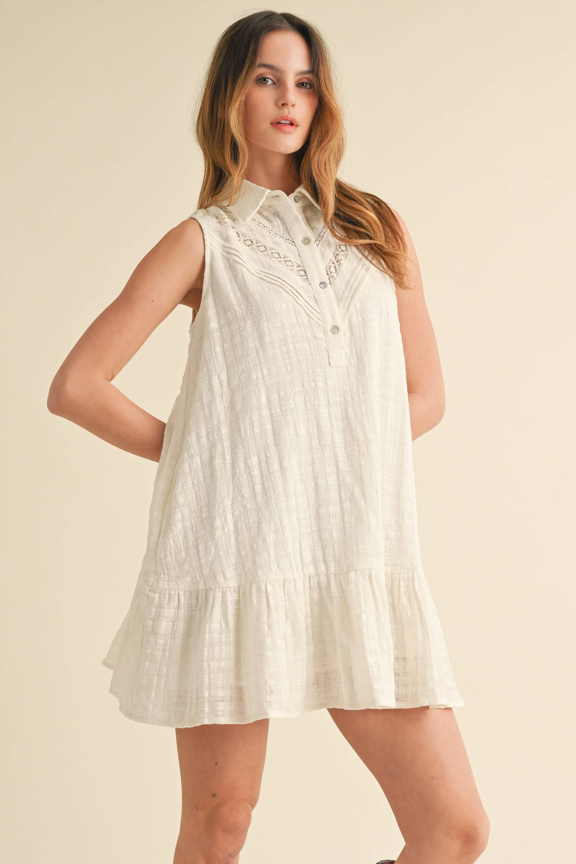 BUTTON DOWN RUFFLE MINI DRESS