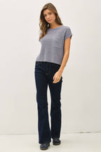 PATCH POCKET DOLMAN CAP SLEEVE BOXY KNIT