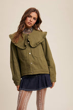 Ruffled Collar Denim Jacket
