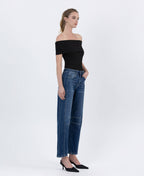 HIGH RISE DARK WASH BARREL LEG JEANS