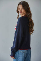 Knit Sweater Crew American Flag Pullover
