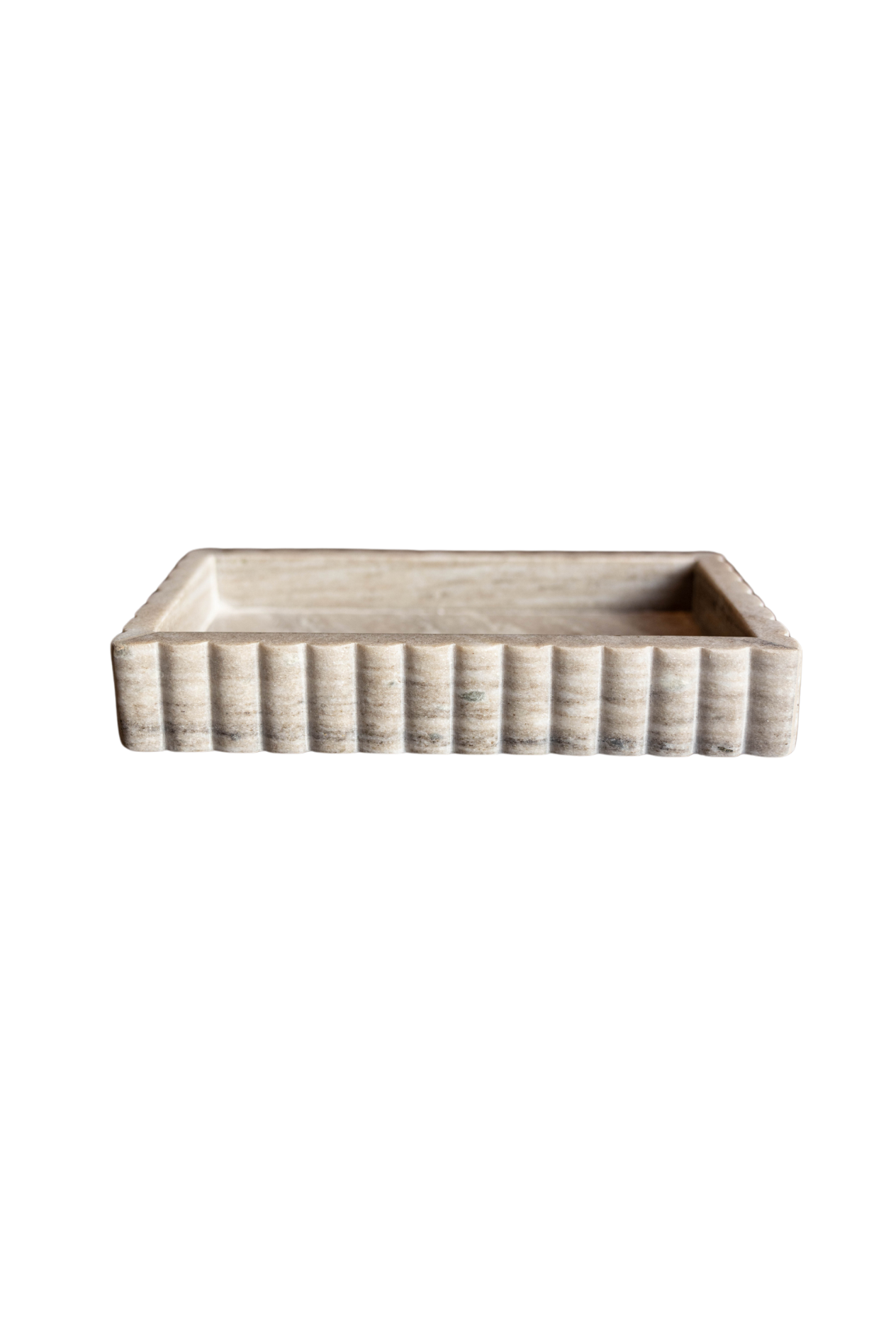 Scalloped Marble Fluted Bridge Tray Beige Gray