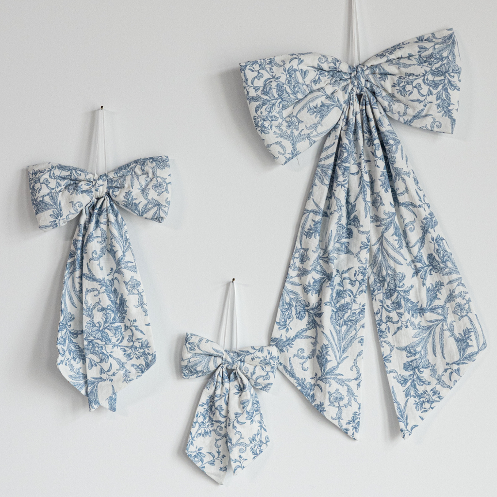 Bows Star Toile Baby Blue Fabric