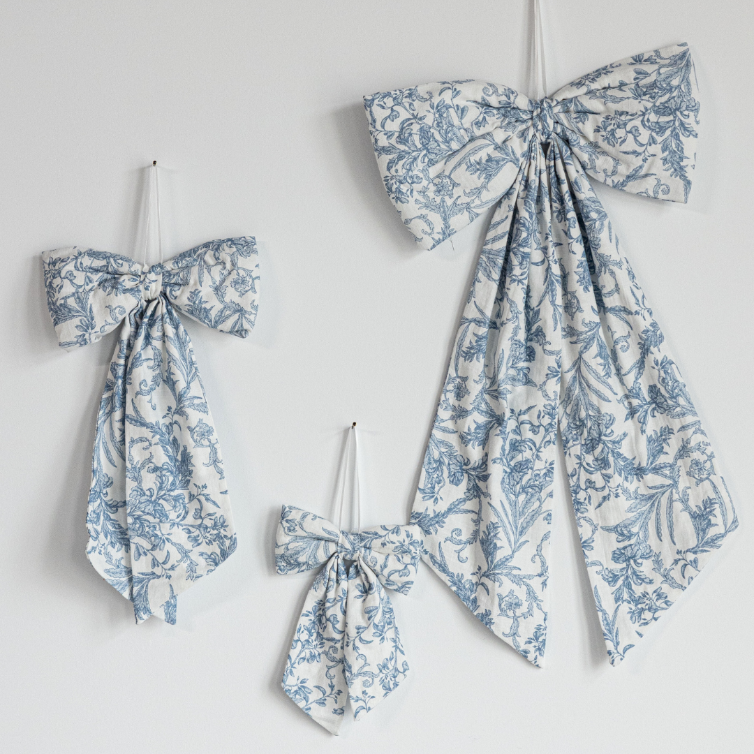 Bows Star Toile Baby Blue Fabric