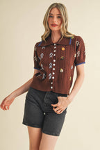 Hand Embroidered Button Down Sweater