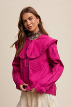 Ruffled Collar Denim Jacket