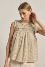 GINGHAM RUFFLE BLOUSE