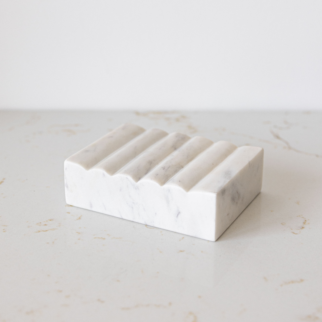 White Scalloped Marble Soap Dish