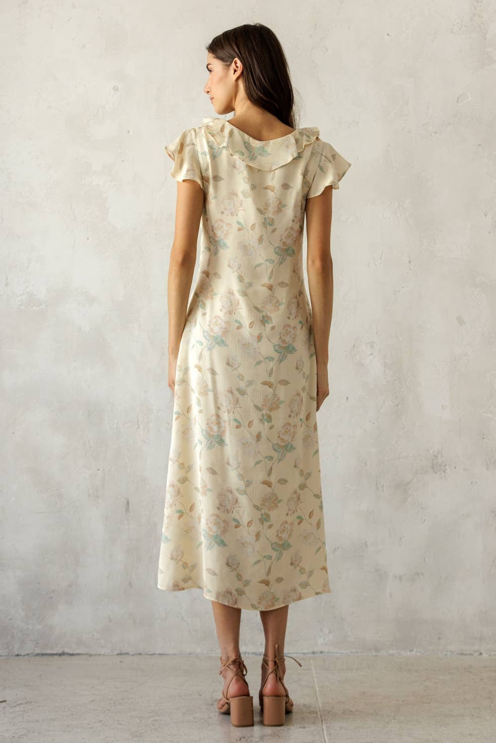 MULTI FLORAL RUFFLE MIDI DRESS
