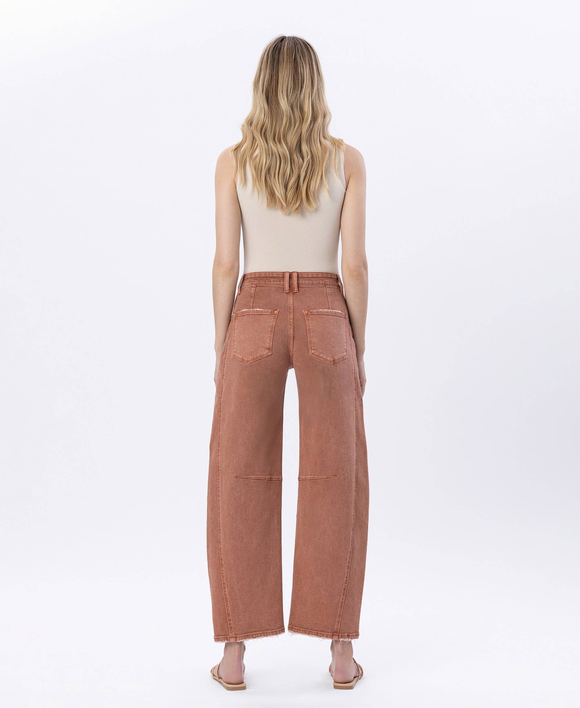 HIGH RISE COPPER COLOR TWIST BARREL JEANS