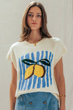 Lemon Graphic Knit Vest Citrus Print