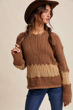 Colorblock Cable Knit Sweater