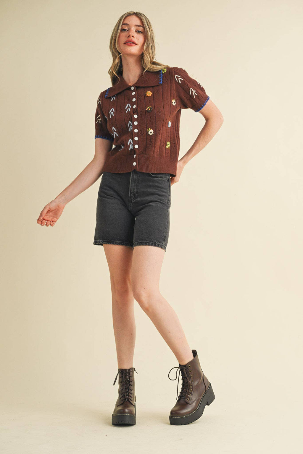 Hand Embroidered Button Down Sweater