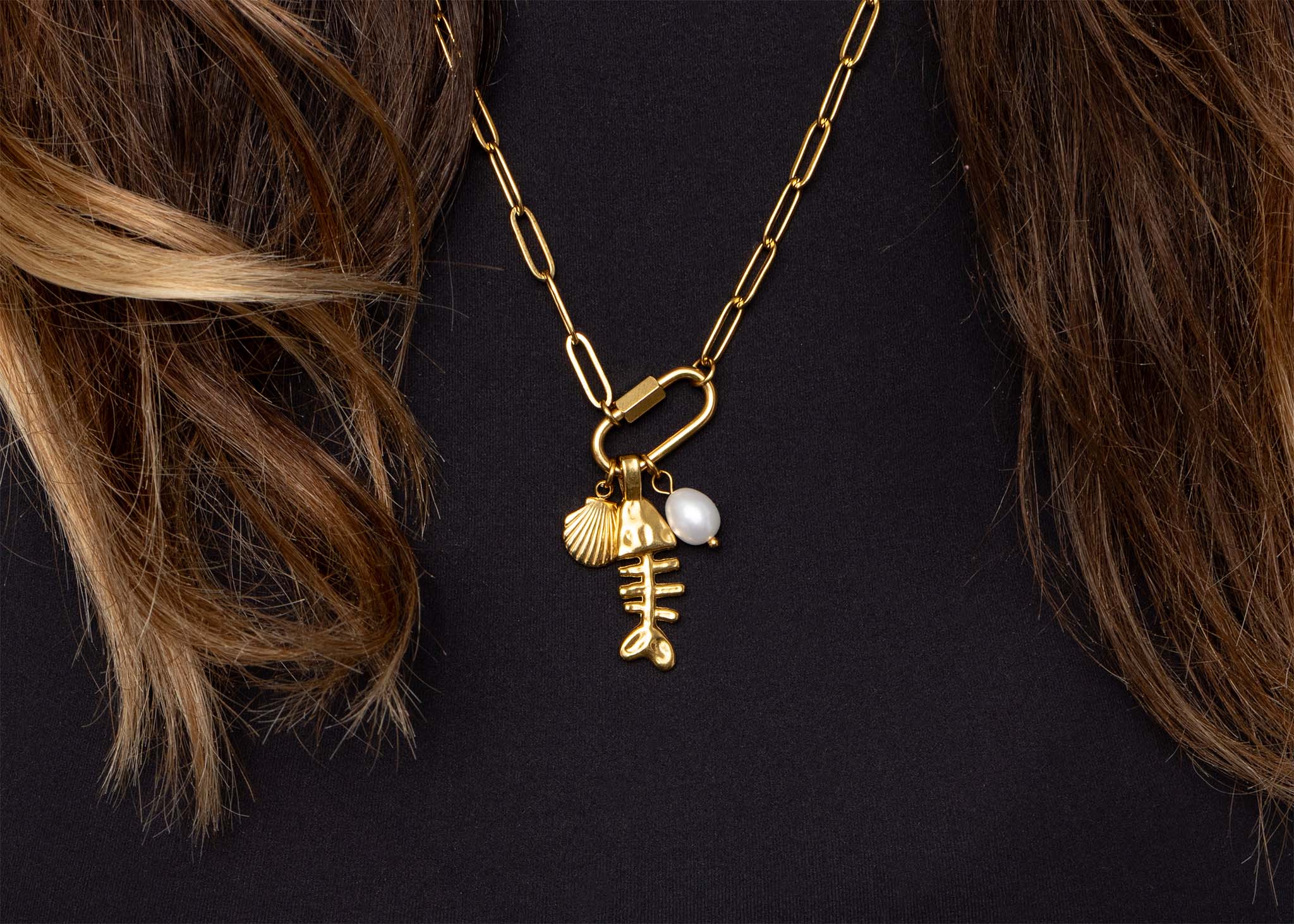 18K Gold Paperclip Carabiner Necklace
