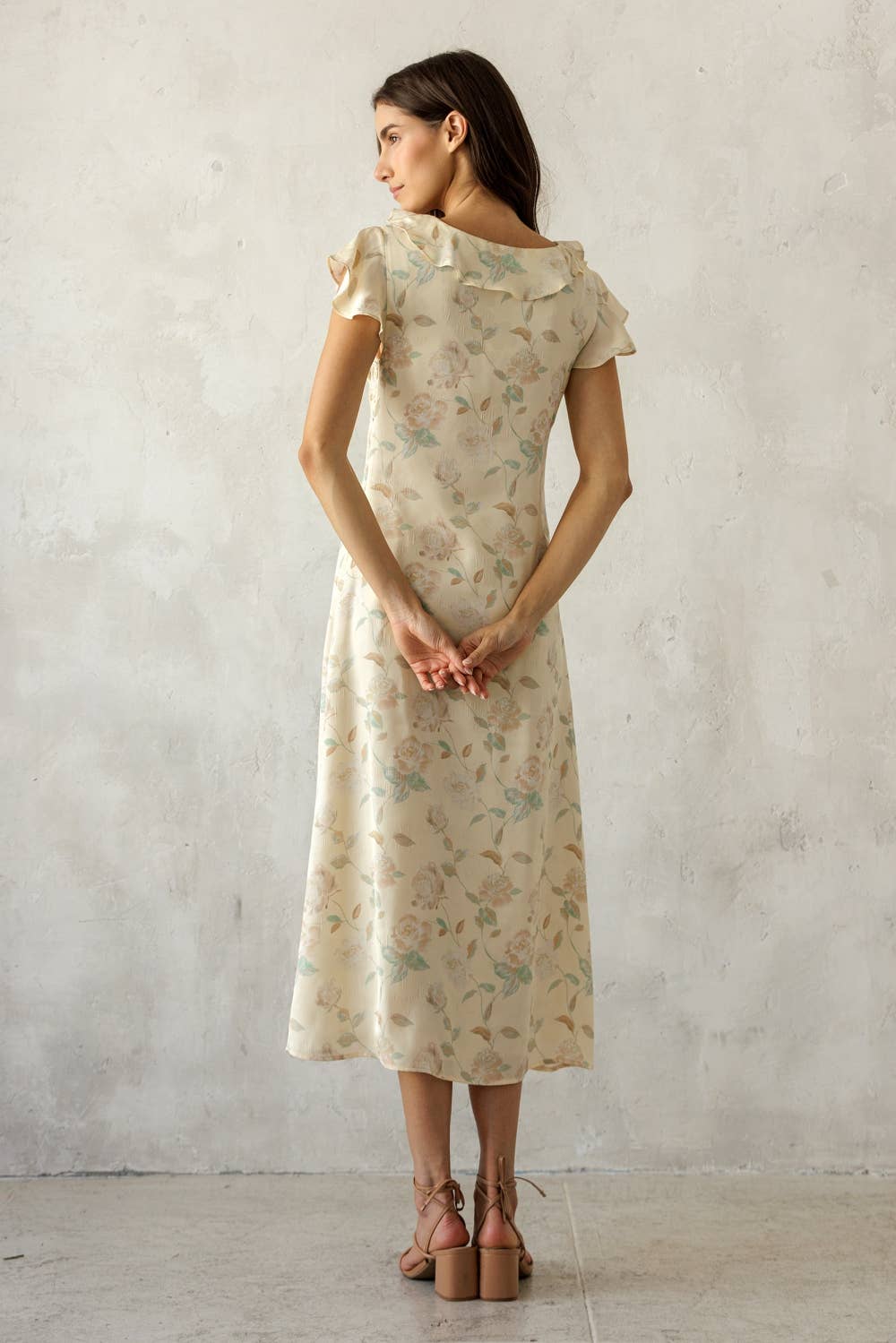 MULTI FLORAL RUFFLE MIDI DRESS