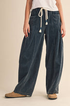 WASHED CORDUROY PLEATED BARREL PANTS