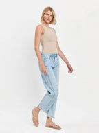 HIGH RISE LIGHT WASH BARREL LEG JEANS