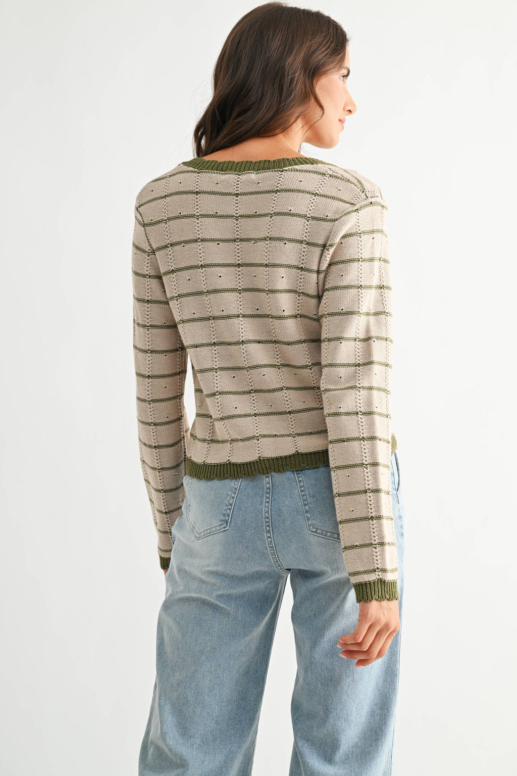 Olive Trim Button-Up Cardigan