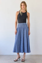 Smocked Waist Check Midi Skirt