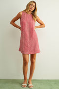 GINGHAM PATTERN OPEN BACK DETAIL DRESS