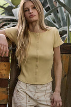 Ribbed Short Sleeve Knit Top