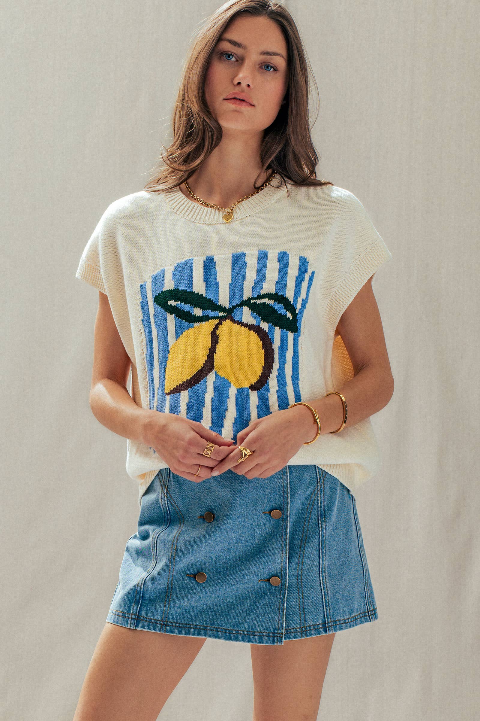 Lemon Graphic Knit Vest Citrus Print