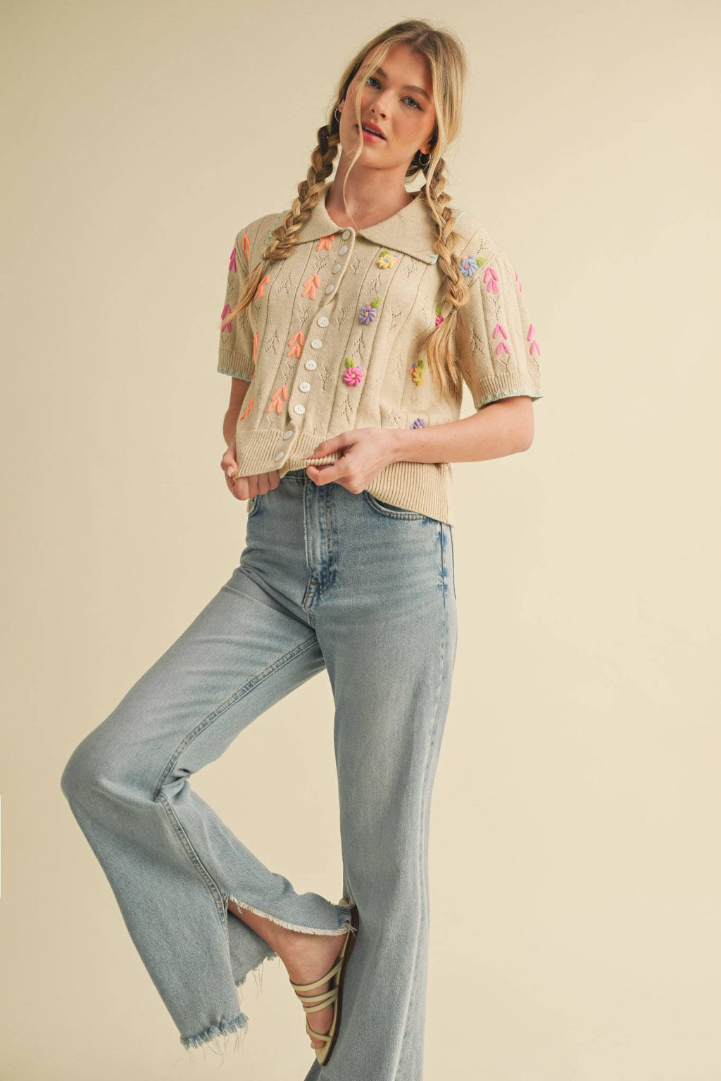 Hand Embroidered Button Down Sweater