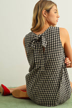 GINGHAM PATTERN OPEN BACK DETAIL DRESS
