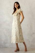 MULTI FLORAL RUFFLE MIDI DRESS