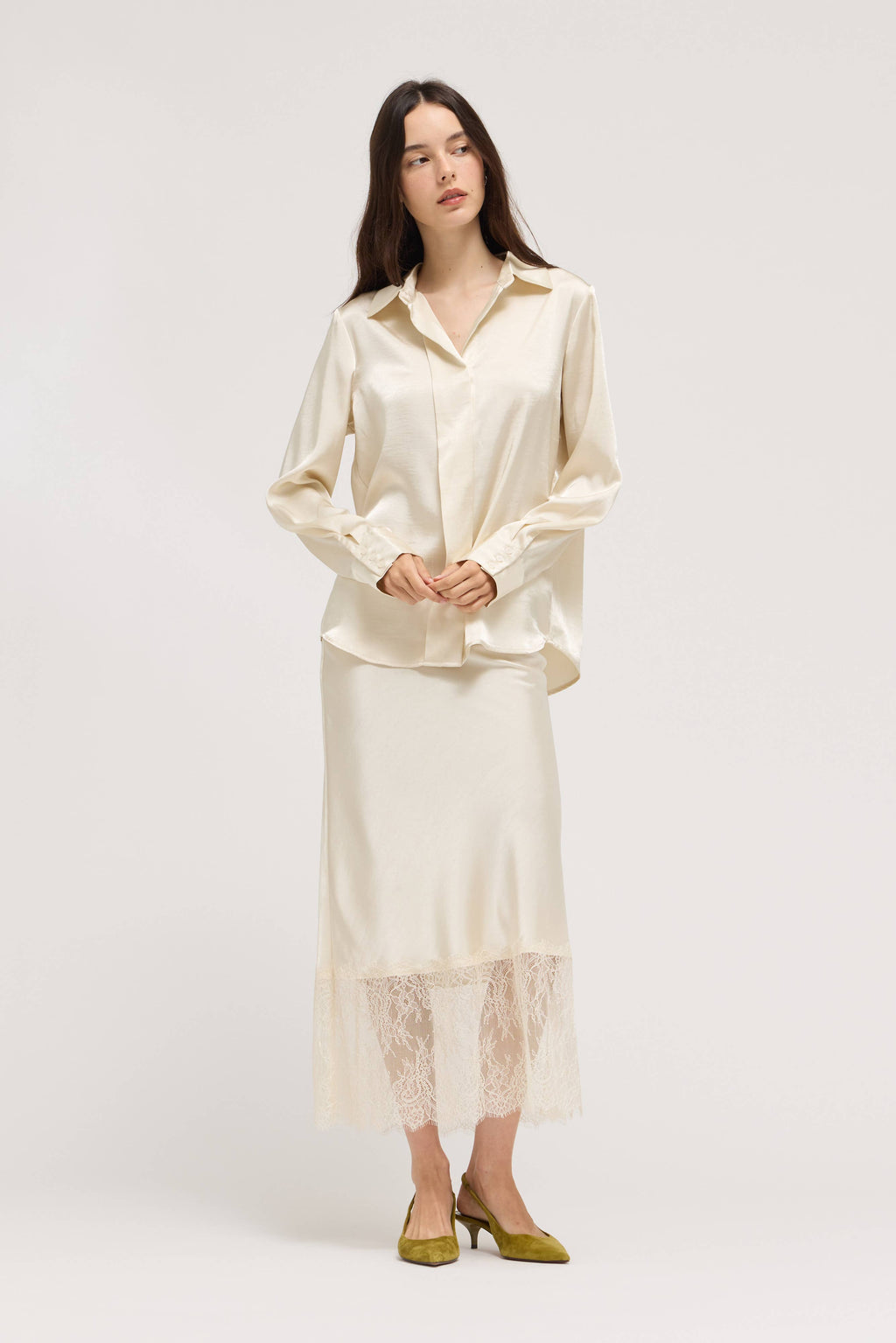 HIDDEN PLACKET SATIN SHIRT