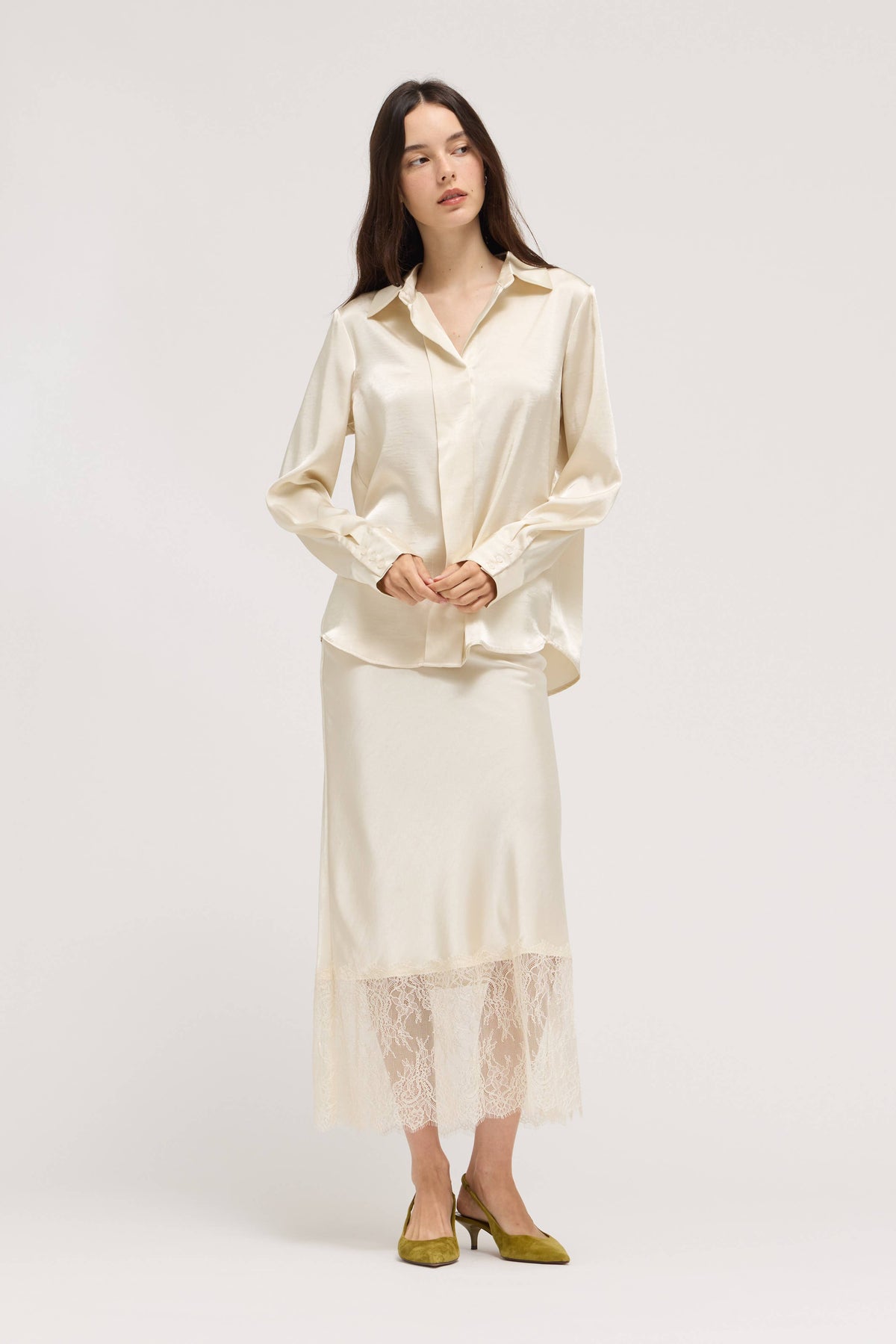 HIDDEN PLACKET SATIN SHIRT